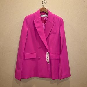 ZARA POCKET CAPE BLAZER HOT PINK